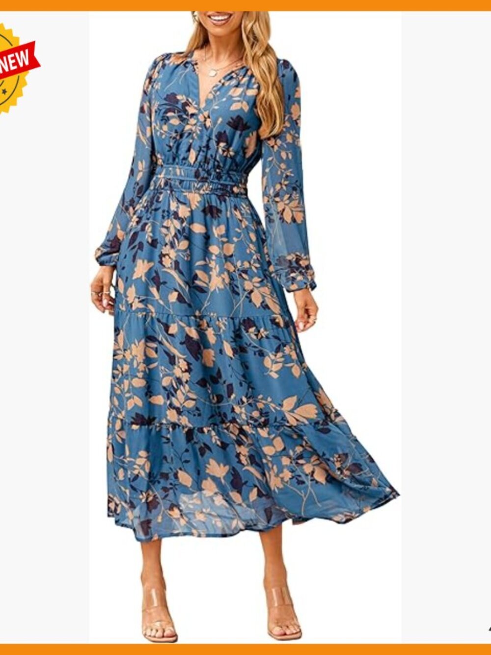 Long Sleeve Maxi Dress V Neck Empire Waist Flowy Boho Wedding Guest